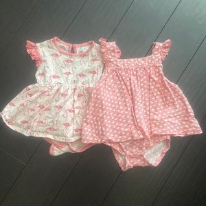 Quiltex baby girl pink flamingo & polka dot casual onesie Sun dresses size 18M